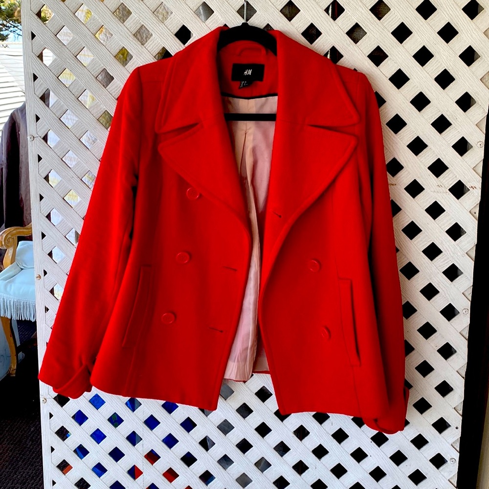 Short deep red pea-coat. Size 6.  H&M brand.